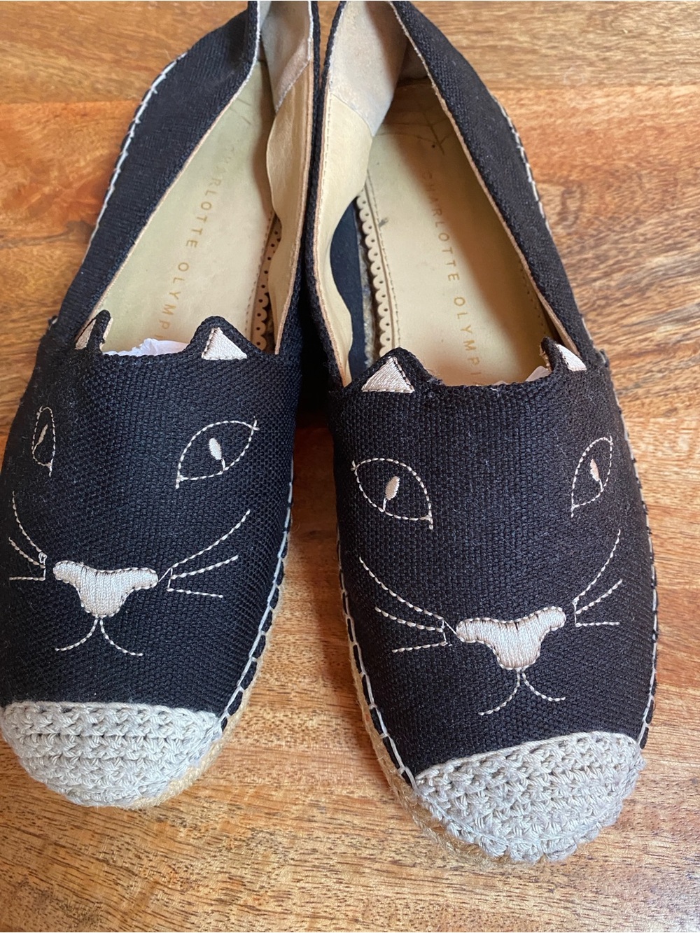 Charlotte Olympia Black Kitty Cat Face Flats Espadrilles Shoes Canvas - Picture 4 of 13